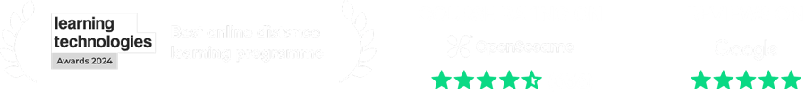 Award for best online distance learning program, course rating on OpenSesame, and five-star reviews on Google